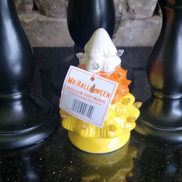 NEW Mr. Halloween Set of 4 Mini Candy Corn Lighted Trees - Picture 2 of 8